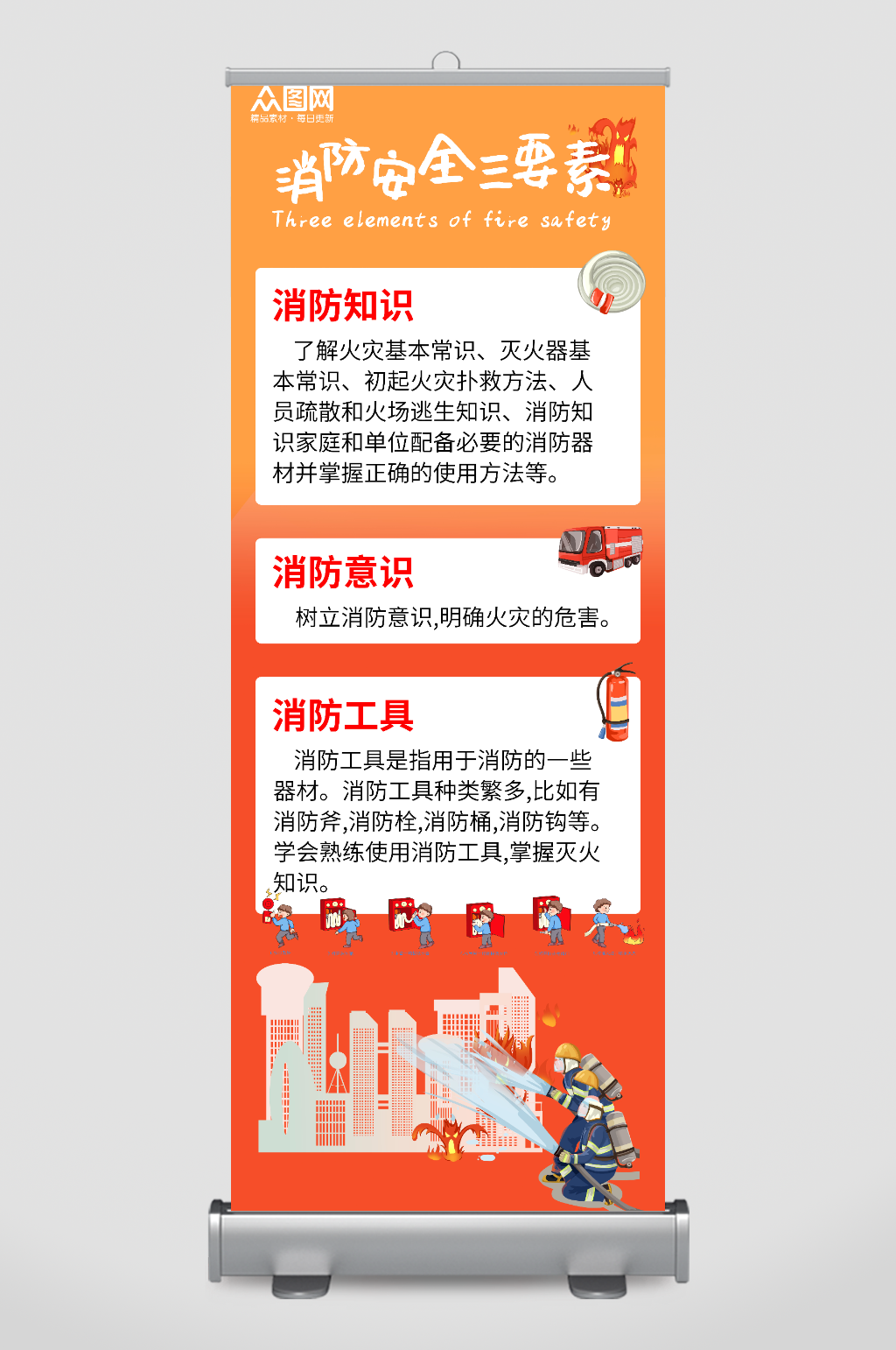 消防安全三提示展架易拉宝素材