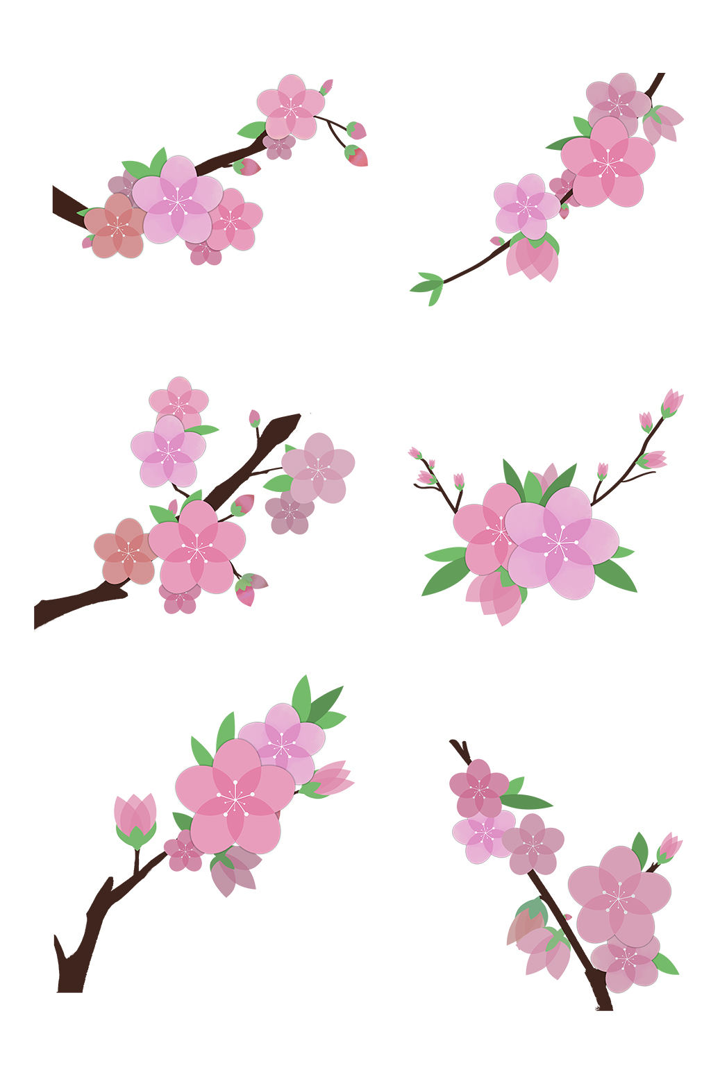 微立体简约桃花樱花花卉元素插画素材