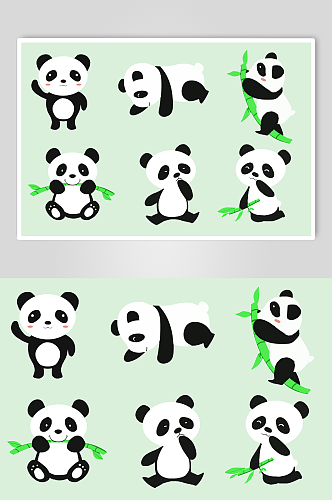 手绘可爱卡通风熊猫动物元素插画