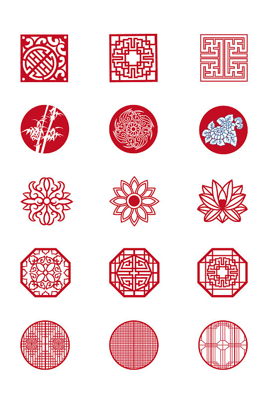 中式古典边框圆形中国风花纹理图标免扣元素