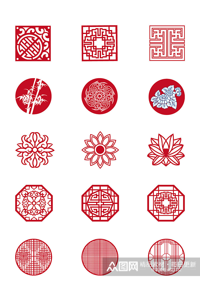 中式古典边框圆形中国风花纹理图标免扣元素素材