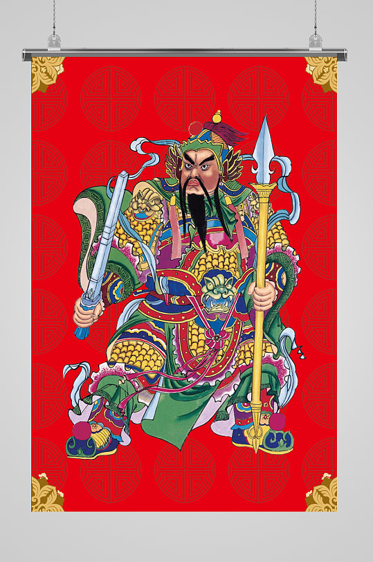 门神虎年国潮风矢量插画素材立即下载福气门神新年团圆矢量插画立即