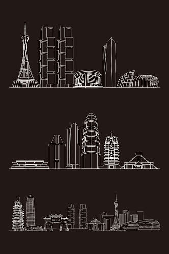 郑州城市建筑线稿矢量图