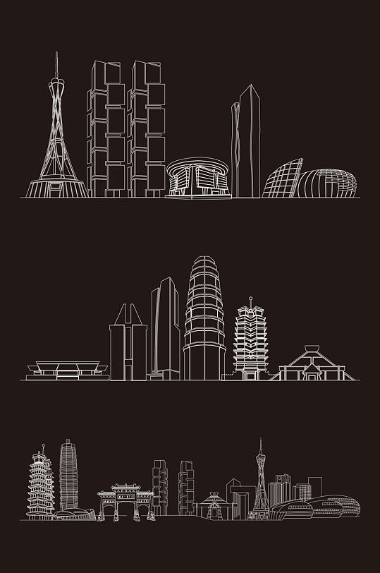郑州城市建筑线稿矢量图