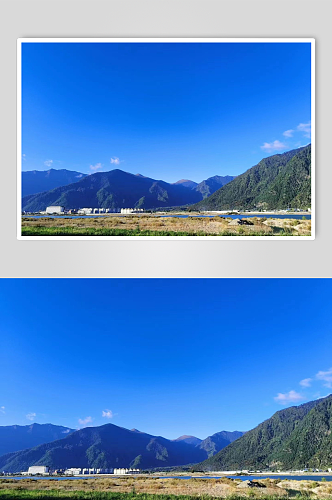 蓝天青山绿草大山西藏林芝风景