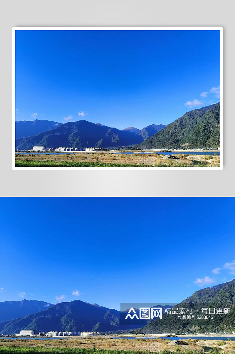 蓝天青山绿草大山西藏林芝风景素材