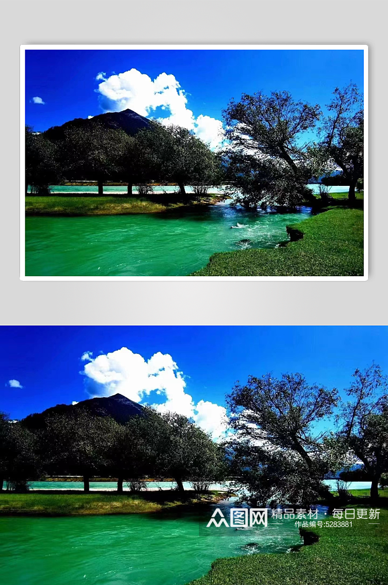 西藏林芝风景图绿水湖泊素材