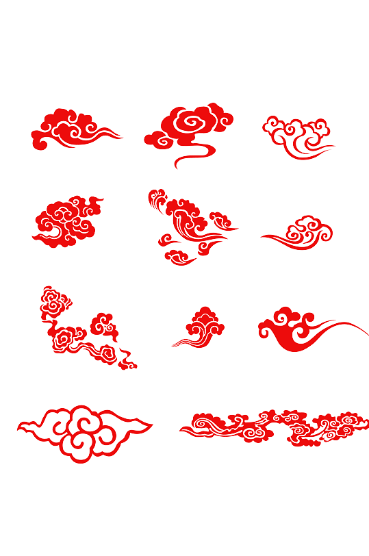 中式紅色祥云紋路圖祥云矢量圖