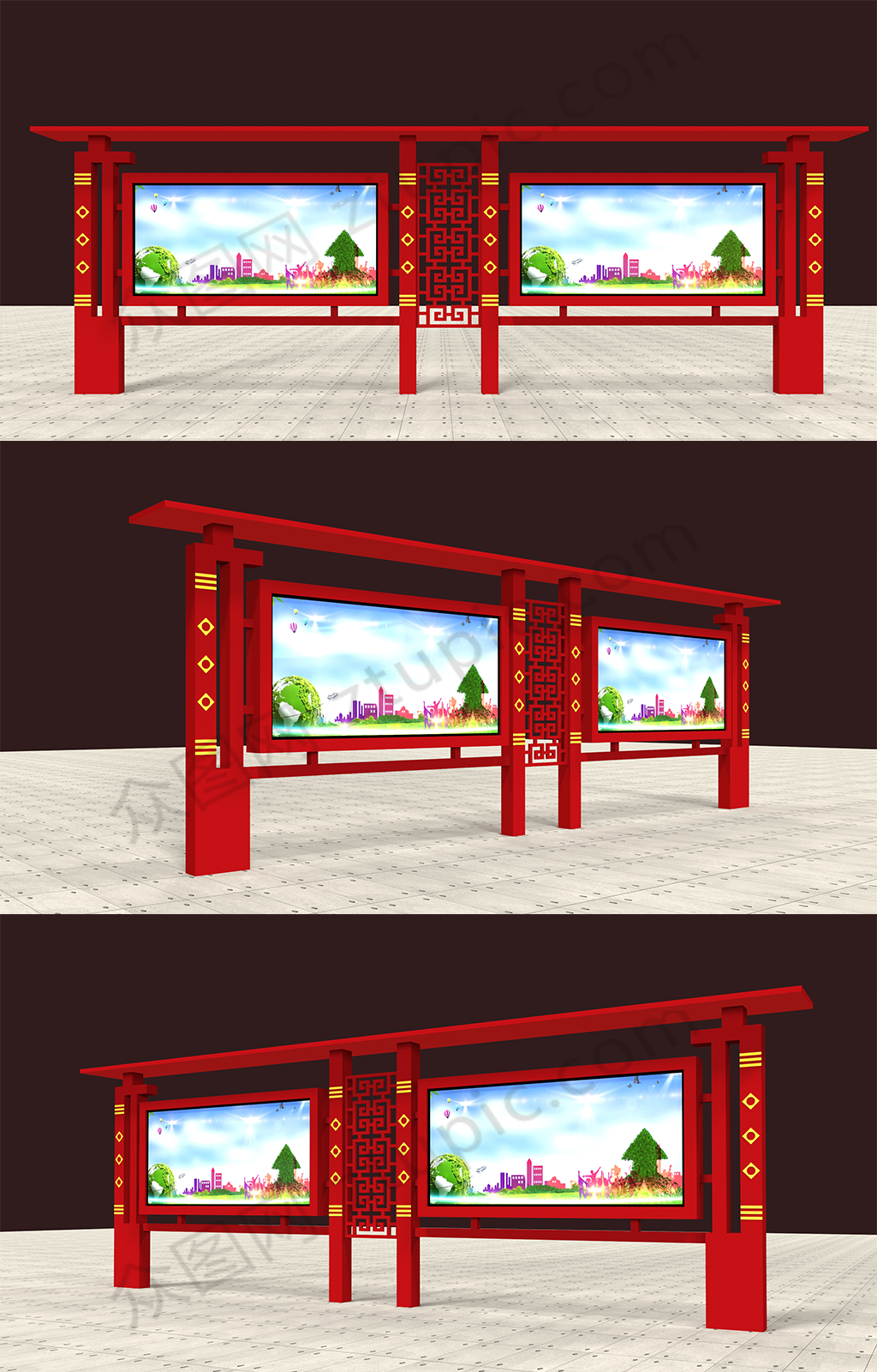 户外简约大气宣传栏红色展板素材