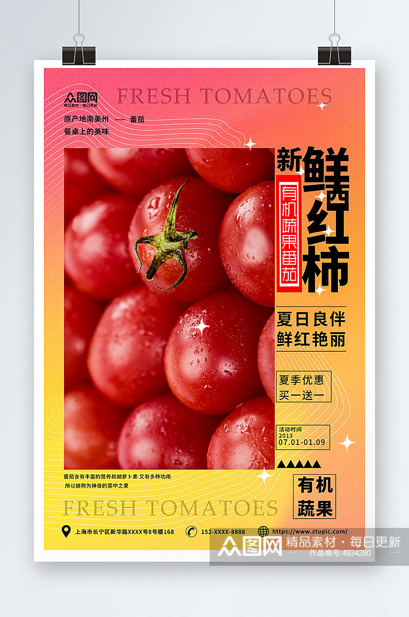 简约有机番茄西红柿蔬果海报素材