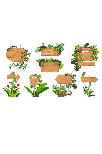 植物元素木牌插画