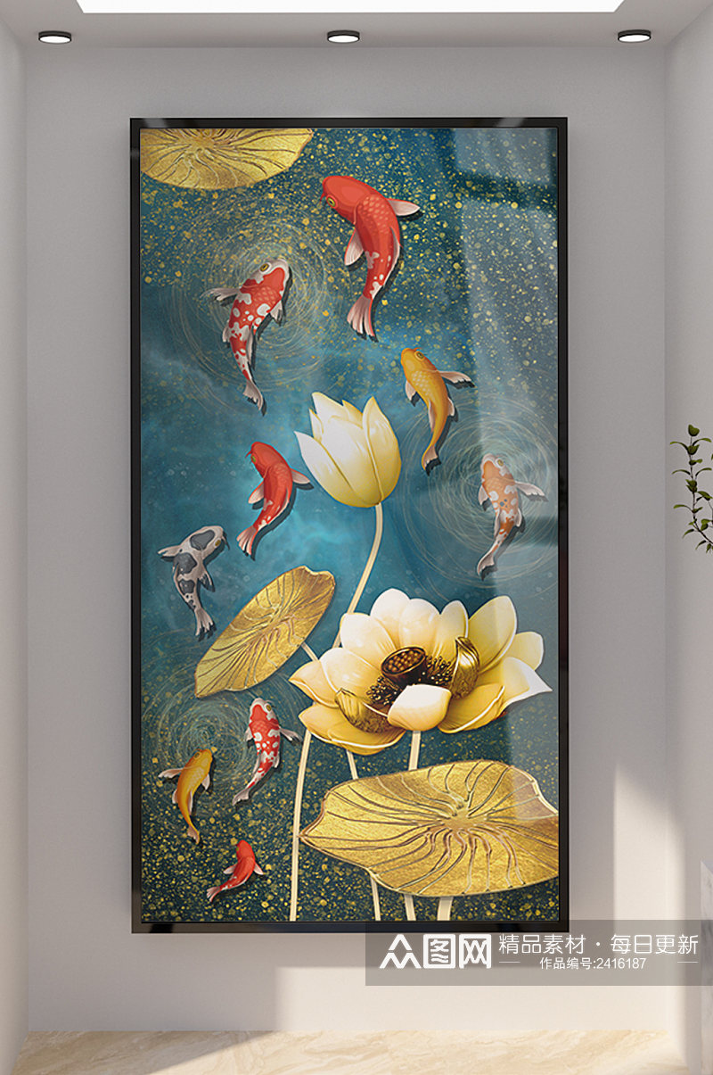 中式意境鱼装饰画素材