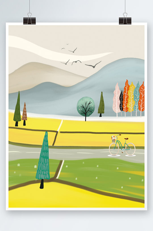 手绘意境风景插画