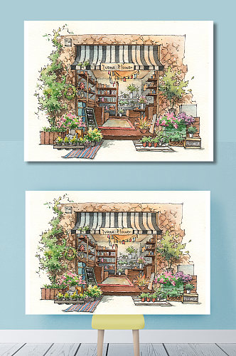 水彩建筑插画装饰画