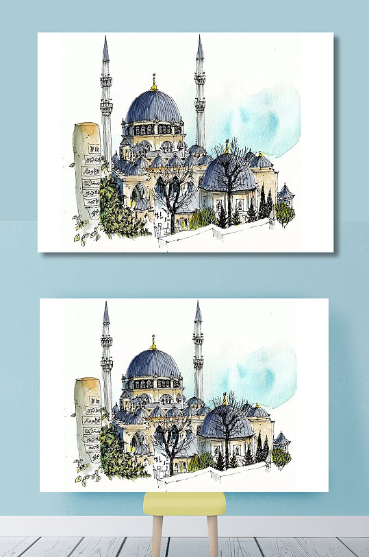 水彩建筑插画装饰画