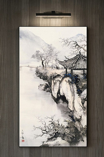 中式山水凉亭装饰画