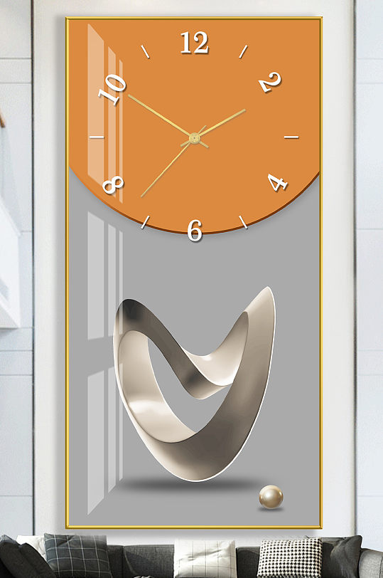 轻奢拼色立体几何质感时钟玄关晶瓷装饰画-众图网