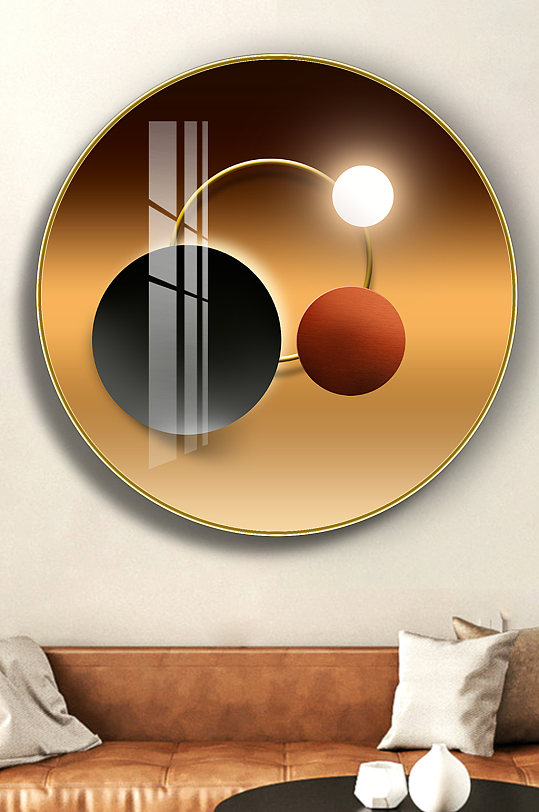 现代几何光影圆形晶瓷画装饰画