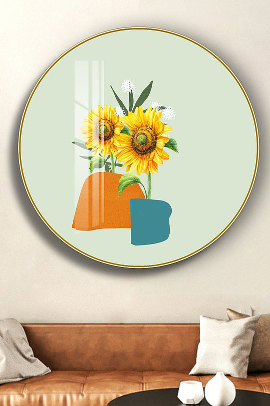 向日葵圆形装饰画-众图网