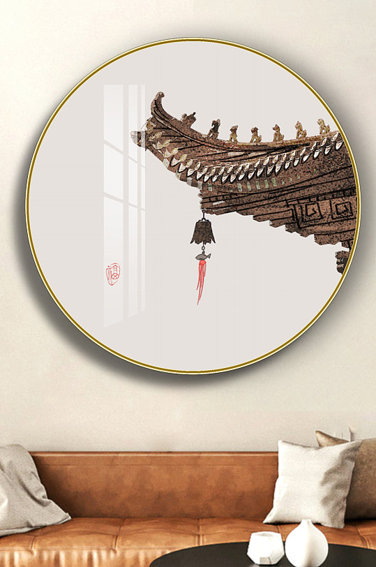 新中式现代简约民俗圆形铃铛装饰画-众图网