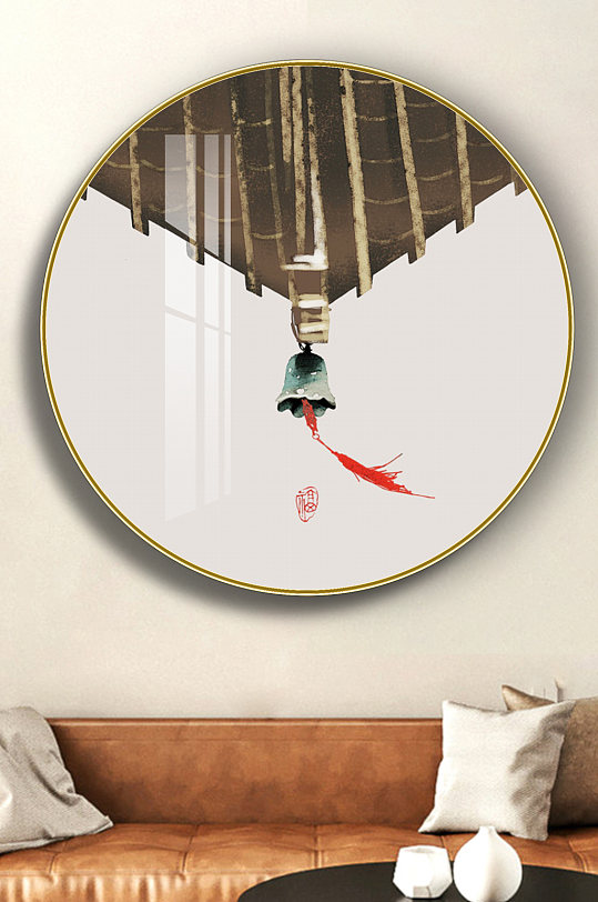 新中式现代简约民俗铃铛圆形装饰画-众图网