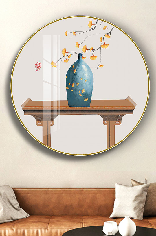 新中式现代花瓶简约民俗圆形装饰画-众图网
