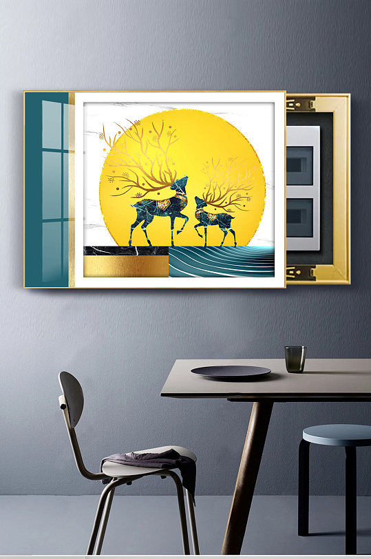 现代几何麋鹿电表箱画-众图网