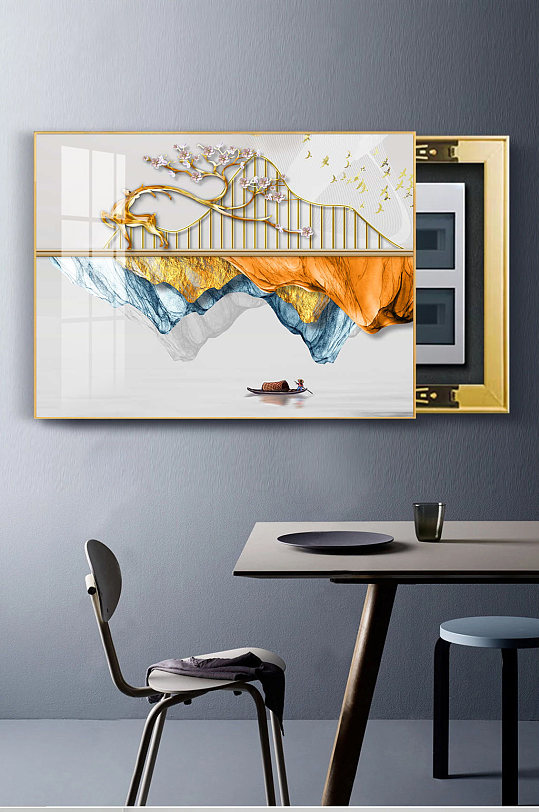 轻奢抽象山水麋鹿电表箱画-众图网