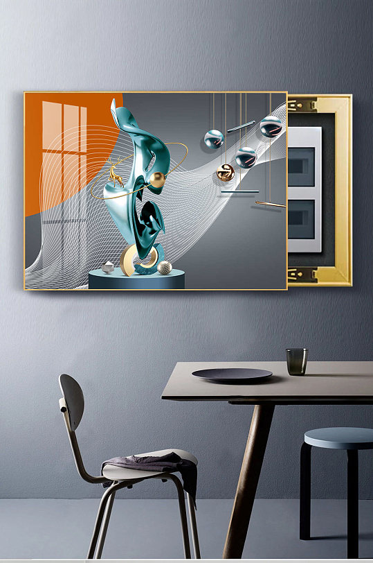 轻奢几何抽象线条电表箱画-众图网