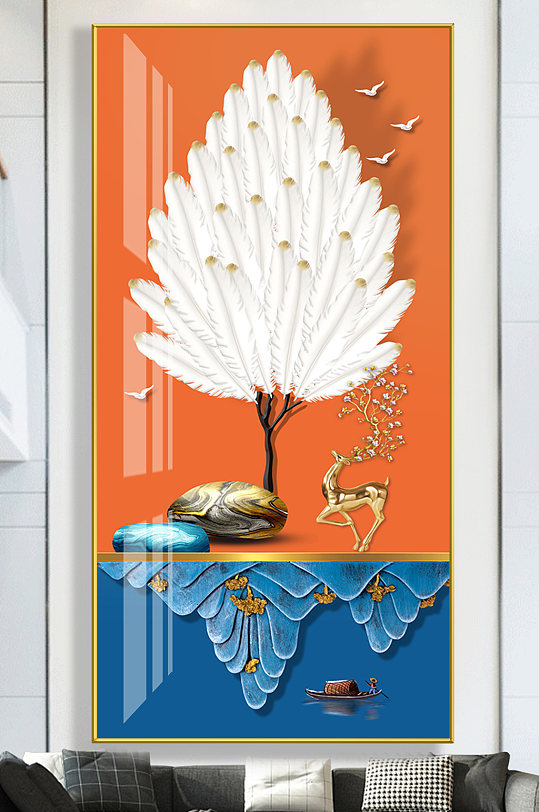 轻奢羽毛麋鹿石来运转玄关-众图网