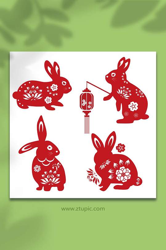 红色中国风兔年兔子剪纸插画