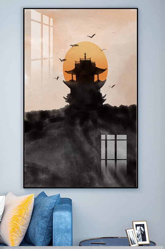 古典中国风剪影水墨黄鹤楼