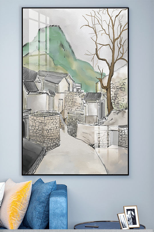 水墨江南乡村写生速写画