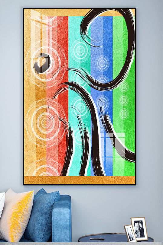 抽象油画五彩色块拼色画