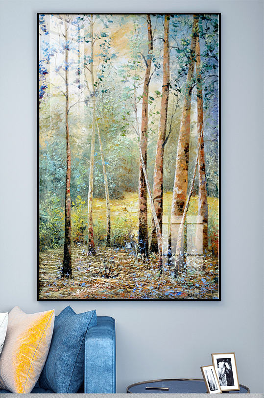 北欧油画树林玄关装饰画