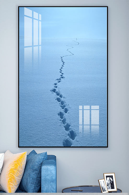 新中式雪地脚印玄关装饰画