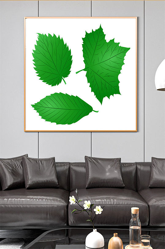 手绘水彩油画绿叶装饰画