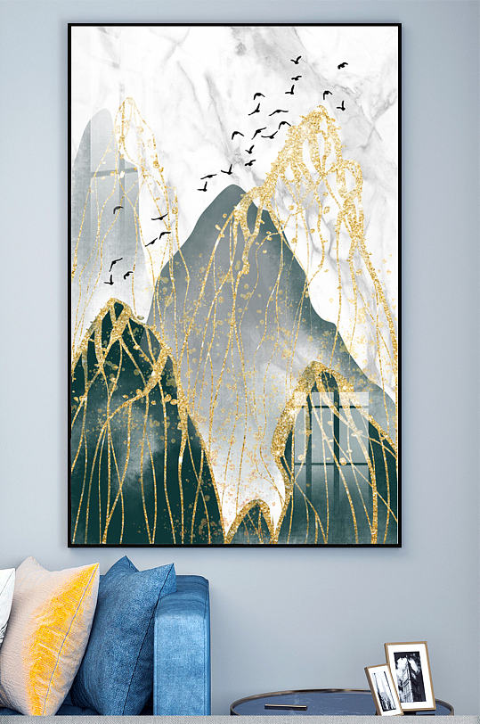 新中式鎏金山峰玄关装饰画