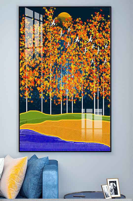 新中式油画枫树玄关装饰画