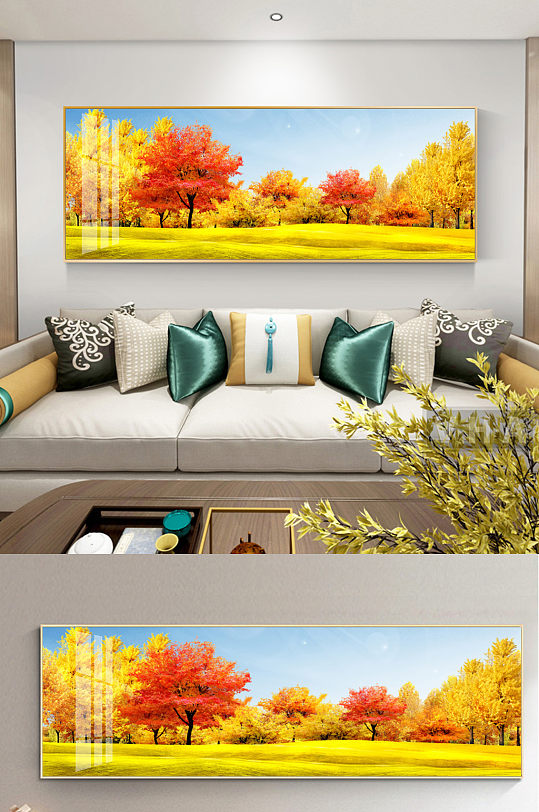 新中式金色黄色床头装饰画-众图网