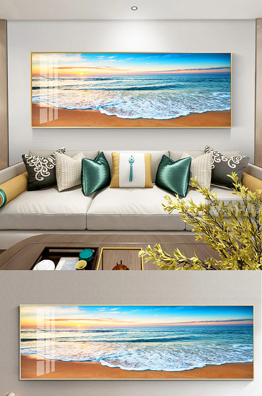 新中式大海风景沙发装饰画-众图网