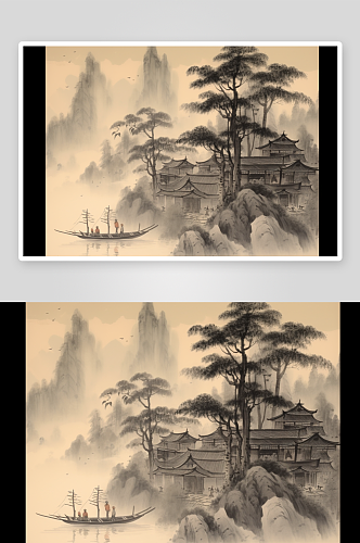 创意做旧中国风水墨绘画插画