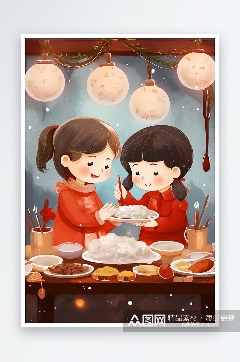 创意冬至包饺子人物手绘插画素材