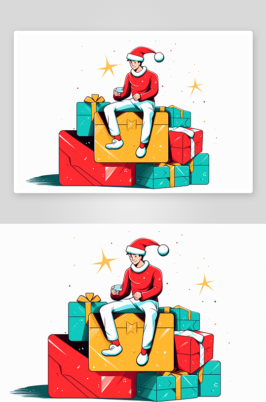 高清圣诞节圣诞人物礼物插画