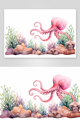 创意高清海底世界海洋生物插画