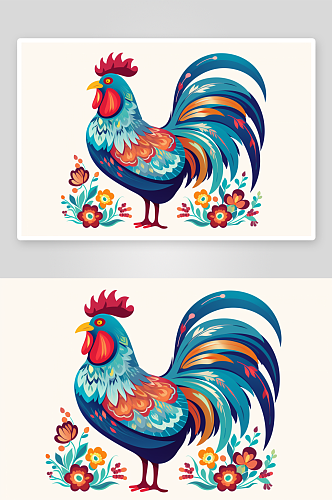创意绘画家禽动物公鸡插画