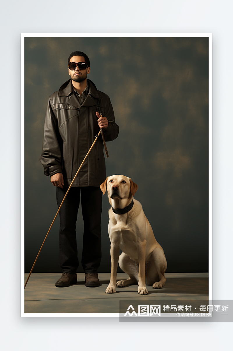 残疾人视力障碍盲人与狗摄影图素材