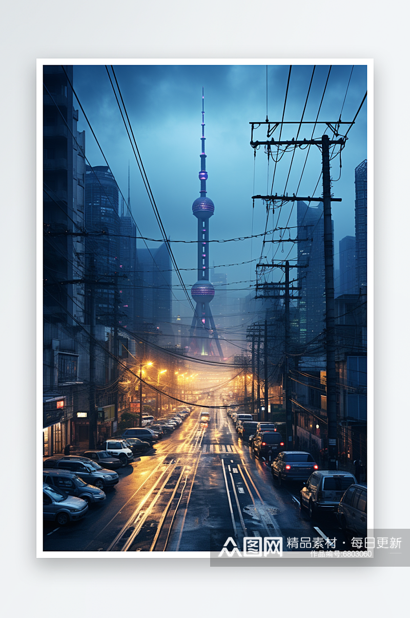 城市天际线中国电力电网摄影图素材