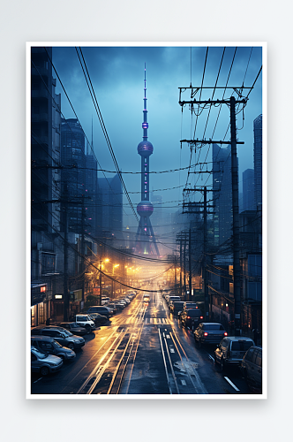 城市天际线中国电力电网摄影图