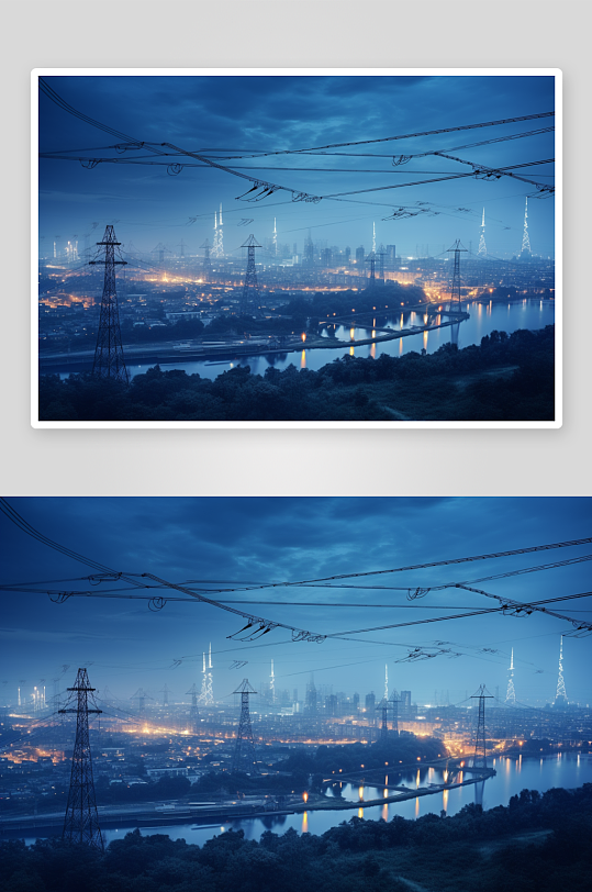 高清城市天际线中国电力电网摄影图